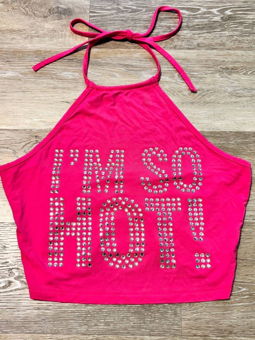 Hot Pink Studded Halter Crop Top - "I'M SO HOT!"